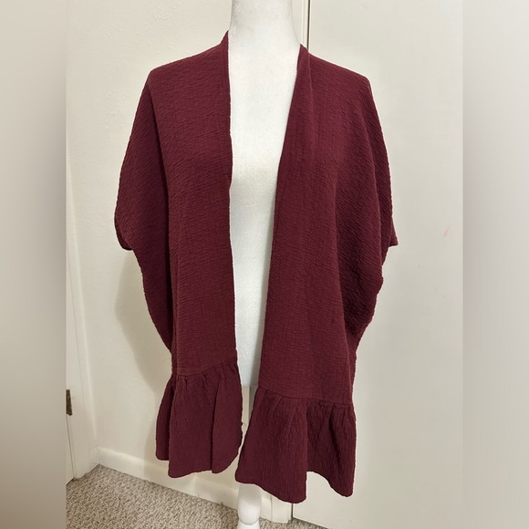 Do everything in love Sweaters - Do everything in love casual burgundy lightweight open ruffled cardigan one size